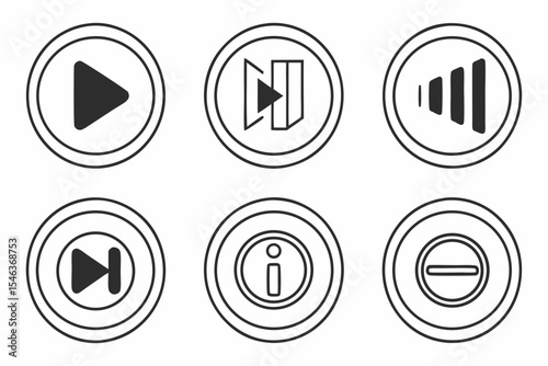 Media control icons including play skip volume and stop