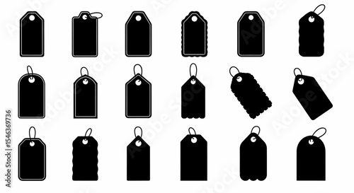 Assorted Black Price Tags On White Background Illustration