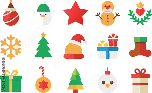 Festive christmas icons set on white background