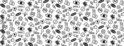 social media content creator doodle seamless pattern hand drawing background