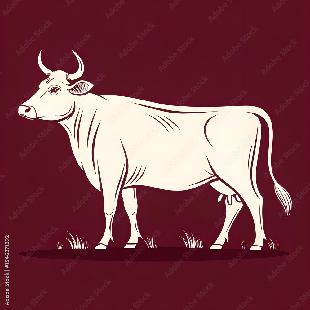 Fototapeta premium A full-body silhouette of a cow with horns and tail, shown in side profile with a clean, minimalistic design.