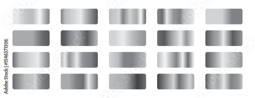 Silver gradient set. A set of Silver gradient metallic glossy gradients, The texture of a smooth metal surface. Silver gradients. Steel gradients collection.  silver gradient illustration. 