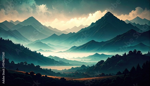 Pixelated Mountain Valley Scene With Mist