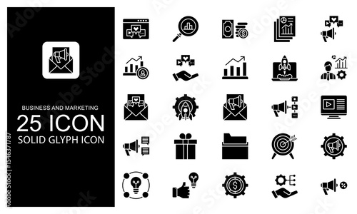 Business And Marketing Icon Glyph. Business And Marketing Icon Solid Glyph Package.