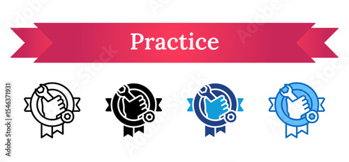Practice - Multi Style Icon - Thumbs up on a gear with ribbon, symbolizing validated hands-on experience or technical competence