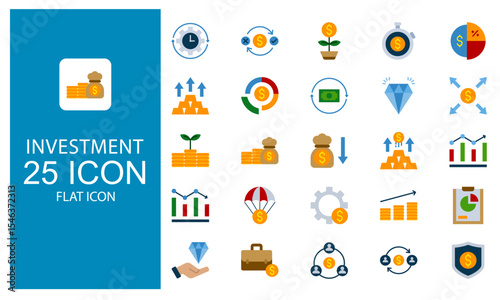 Investment Flat icon set. Growth and development Asset management concept flat design style