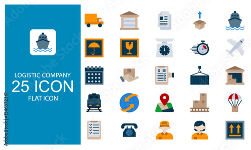 Logistic Company Flat icon set. delivery services concept flat design style