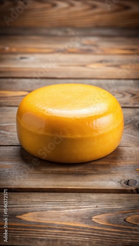 Edam round cheese on wooden table