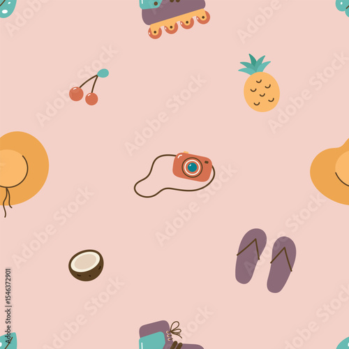 Seamless summer pattern. Summer background. For card, posters, banners, books, printing on the pack, clothes, fabric, wallpaper, textile or dishes.