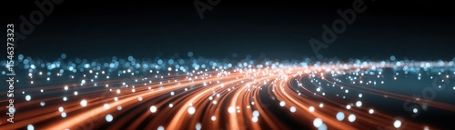 Dynamic light trails create a mesmerizing effect against a dark background, showcasing the flow of movement in a modern setting.