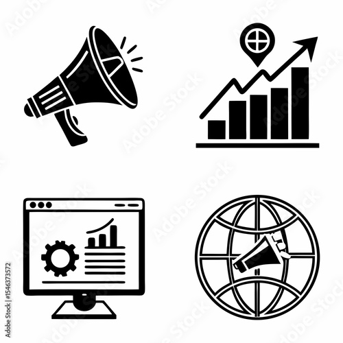 Digital marketing strategy icons set for business growth