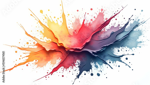 Colorful Paint Splatter with Gradient Effect on White