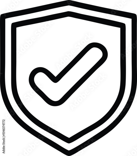 Bold black outline shield icon with a check mark graphic design element