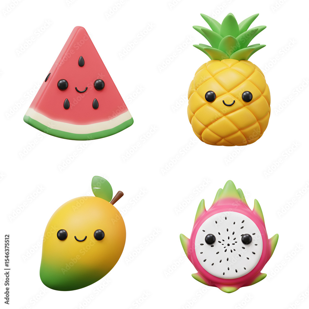 Fototapeta premium Happy fruit characters with tropical summer theme