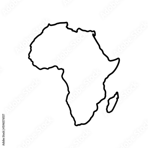 Outline of the continent of africa with madagascar island depicted in a simple black and white drawing