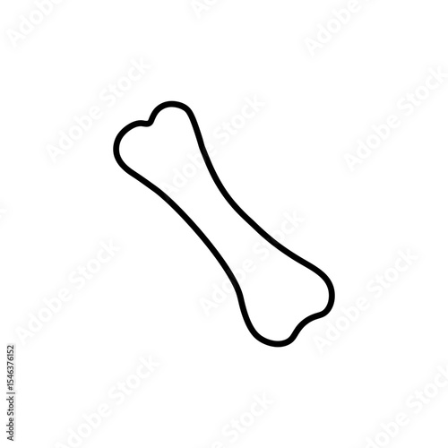 An illustration of a bone with rounded ends and a slightly curved body in a simple line drawing style