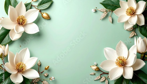 Elegant magnolia flowers arrangement nature digital art pastel background aesthetic floral design