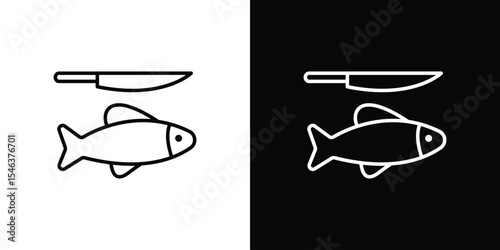 Fish and a knife icon in black. flat graphic vector icon