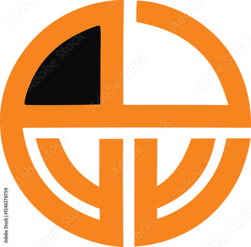Abstract circular logo design with orange and black segments