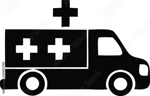 Simple black and white silhouette of an ambulance icon
