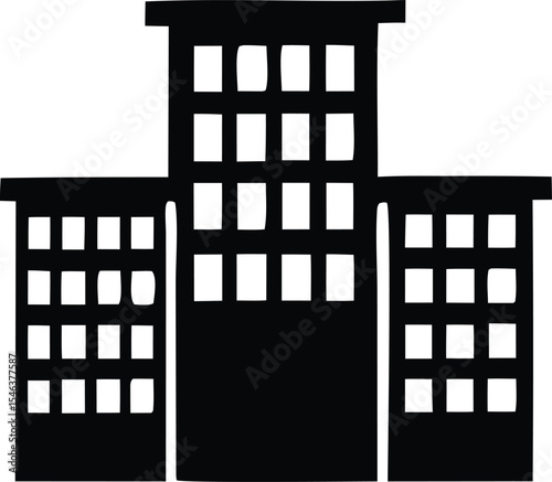 Simple black and white illustration of a three sectioned building