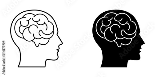 head,brain icon white on background