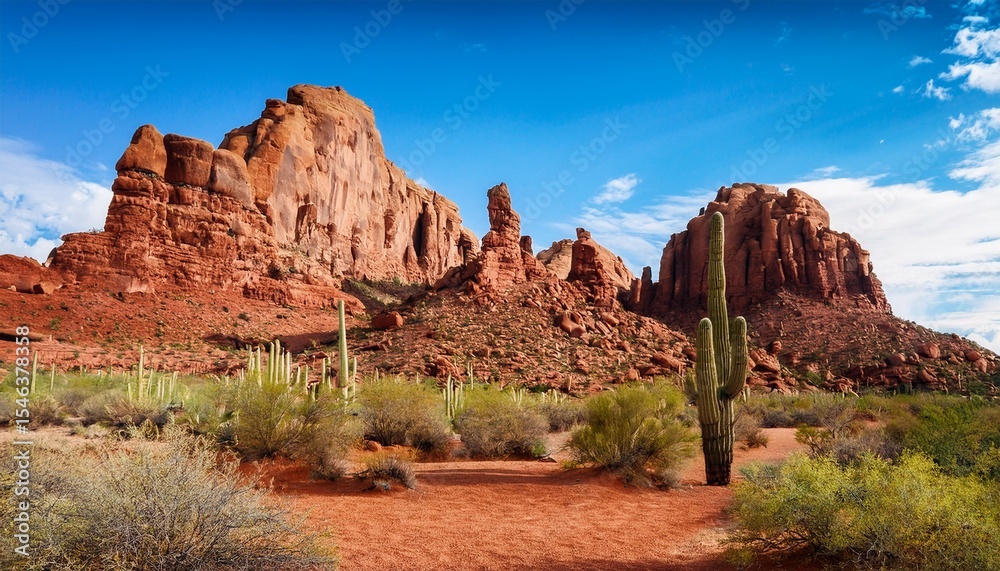 Fototapeta premium desert landscape with red rock formations and cacti