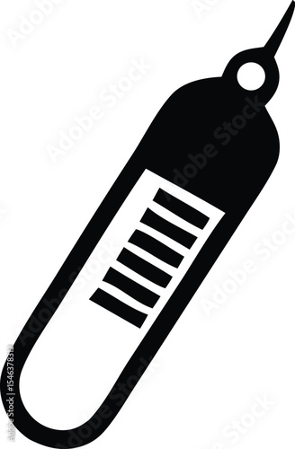 Black and white illustration of a medical oxygen cylinder with a bar code