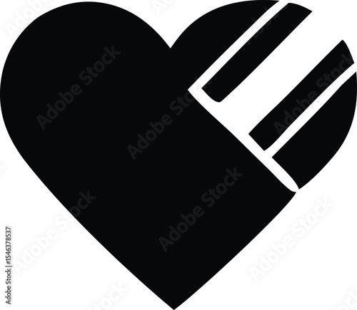 Abstract black heart graphic design with parallel lines pattern
