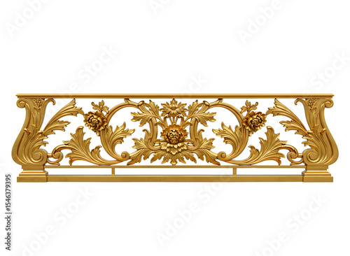 Ornate wooden balustrade panel isolated on transparent background