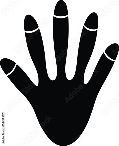 Black Handprint with White Outlines on Finger Tips Isolated on White Background