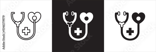Healthcare icon set. Digital health care icon. Health insurance symbol. Icon symbol compatible for stethoscope, doctor, clinic, hospital, medical consultation. Vector illustration.a