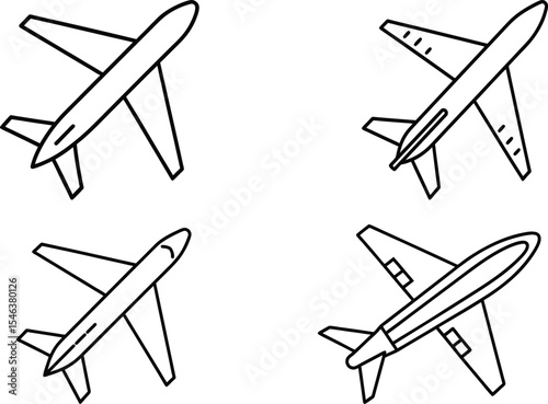 Collection of airplane vector icons in outline style representing travel transportation flight and aviation perfect for minimalistic designs