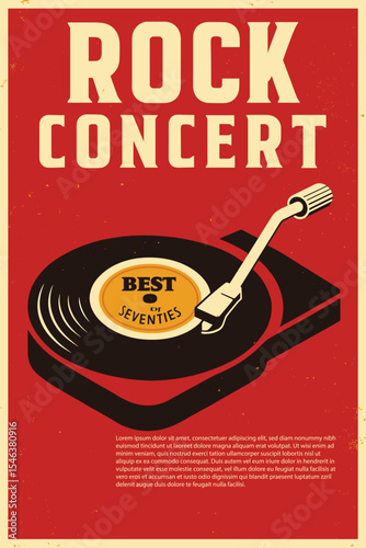 Rock Music Retro Poster With Electric Guitar And Fire Flames On Old Paper Texture, Vintage Hard Rock Festival Template