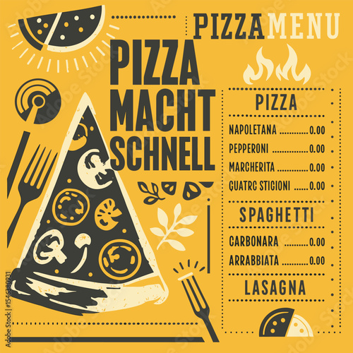 Pizzeria Menu Document Layout With Pizza Slice And Ingredients, Creative Restaurant Menu Cover Design Template