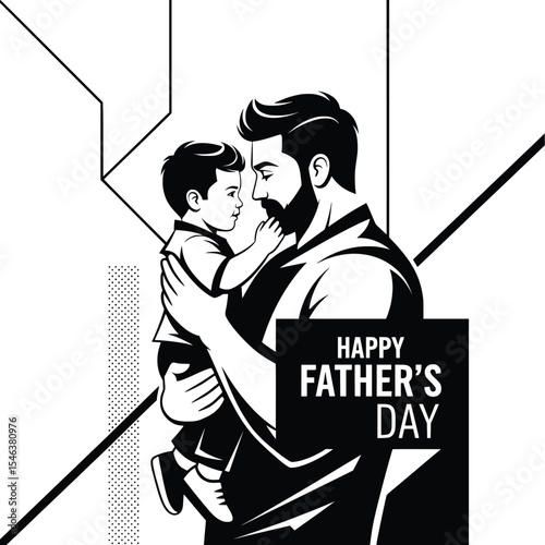 heartwarming father’s day illustration showing the special bond between dad and child in a minimalist black and white design