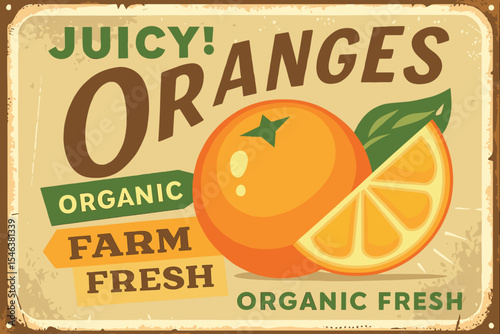 Locally Grown Oranges Retro Sign - Organic Fruit Poster with Orange Slice - Vintage Farm Graphic
