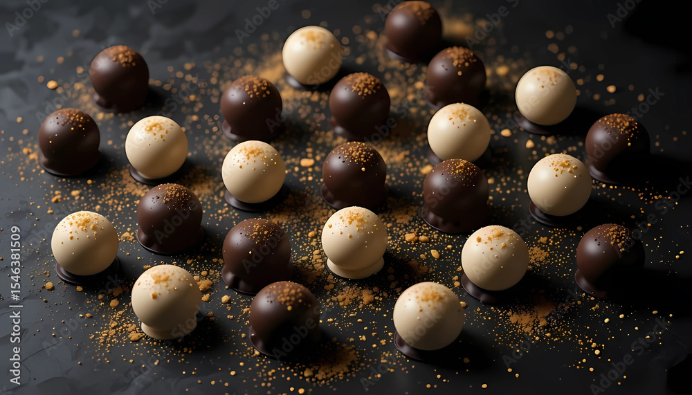 Naklejka premium Assorted Dark and White Chocolate Truffles Dusted with Cocoa Powder
