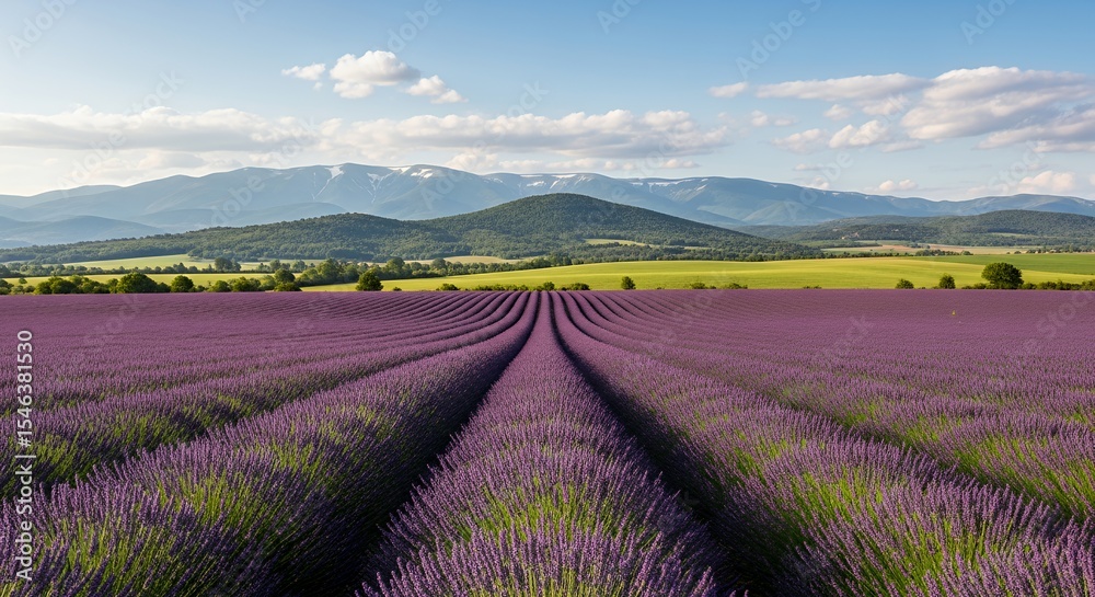 Fototapeta premium Lavender Field in Provence Purple Flowers Against Mountain Backdrop