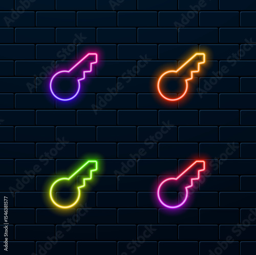 House key vector silhouette icon set. neon style.Line wrench icon. Slim line design. Vector icon.