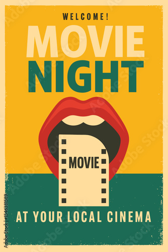 Movie Festival Conceptual Poster - Open Mouth & Film Strip Vector Design Template