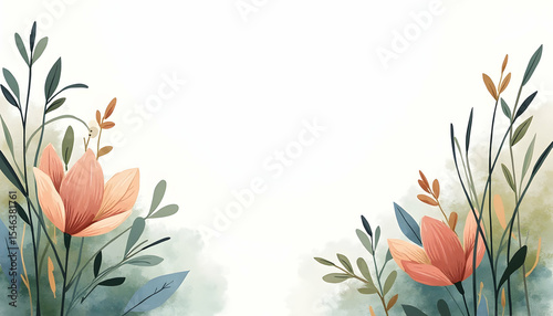 Floral Watercolor Frame with Soft Peach Flowers and Greenery