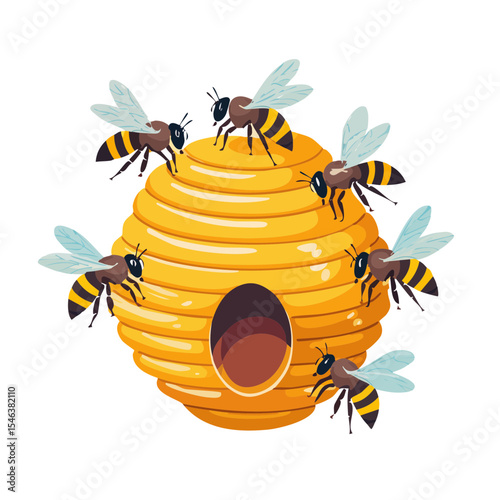 Beehive with Bees SVG Image for honey, bees, apiculture, and hive designs.