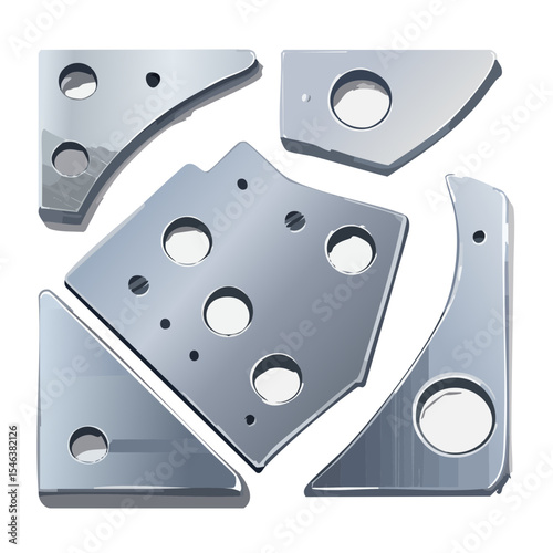 Abstract Metal Plate Design with Geometric Shapes and Circular Cutouts