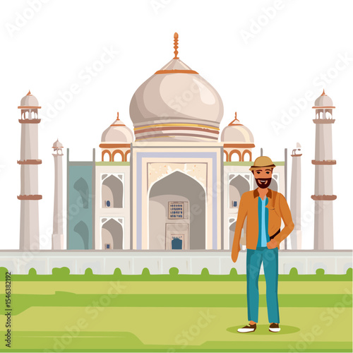 Tourist at the Taj Mahal: A Vibrant Illustration of Travel and Adventure