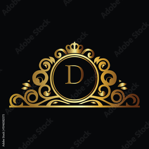 Golden clock coin vector icon, a business finance symbol and winner award medal illustration LOGO D
