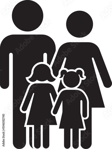 Vector art of a family icon shows parents and two children isolated on white background