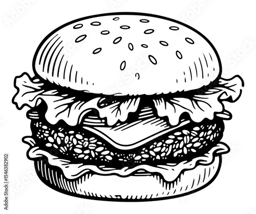 Burger vector engraving style illustration