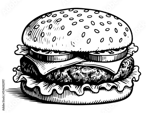 Burger vector engraving style illustration