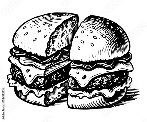 Burger vector engraving style illustration